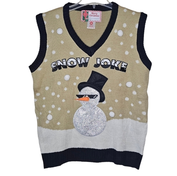 Merry  Christmas Snow Joke Graphic Sweater Vest Size Medium Oversized - Picture 1 of 6